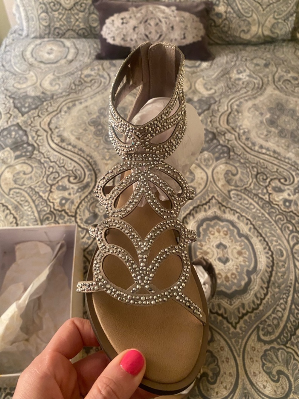 Embellished Silver Women's Gladiator Sandals - Picture 5 of 13